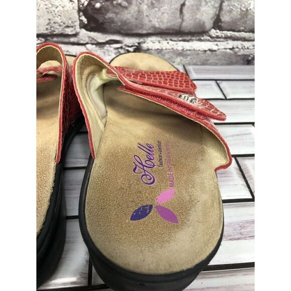Helle Comfort Red Leather Croc Print Strap Wedge Sandals Women’s Sz 38EU/7.5M US - Picture 7 of 16